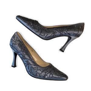 Vintage Jennifer Moore silver pewter satin heels  pumps 8M formal wedding guest